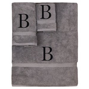 BC BARE COTTON Monogrammed Towel Set, Personalized Gift, Set of 3 - Gray - Black Block - 1 of 4