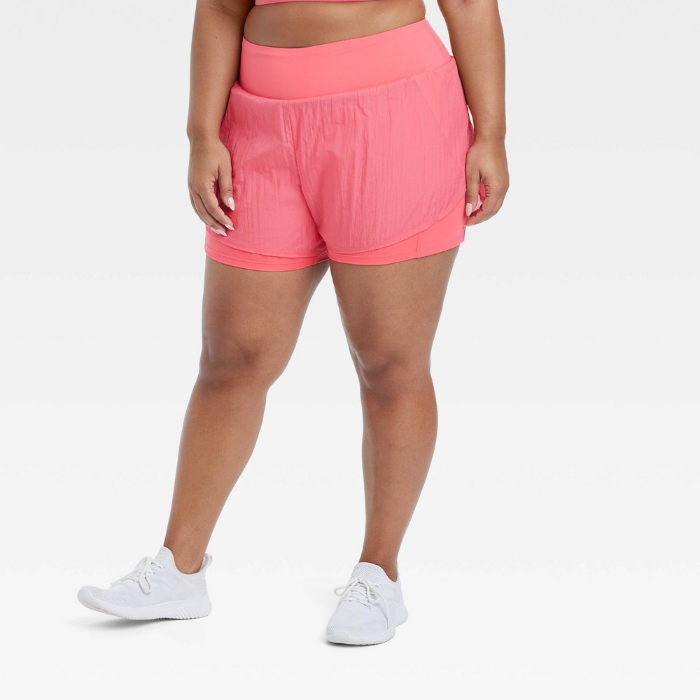 Women's Woven High-Rise 2-in-1 Run Shorts 3" - All In Motion™ Coral Pink 2X