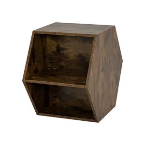 Gulches 15 Inch High Brown Finished Hexagonal Nightstand with 2 Open Shelves - 1 of 4
