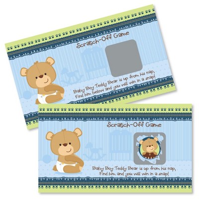 Big Dot of Happiness Baby Boy Teddy Bear - Baby Shower or Birthday Party Game Scratch Off Cards - 22 Count