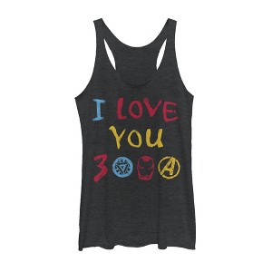Women's Marvel Love You 3000 Crayon Print Racerback Tank Top - 1 of 3