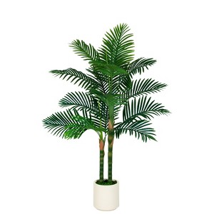 5ft Golden Cane Palm Artificial Tree Fake Palm Plant with White Planter for Indoor Home Office Decor - 1 of 4