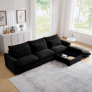Christopher Knight Home Blair Modern Corduroy L Shaped 122" Sectional Sofa with Storage Ottoman and 3 Pillows - 1 of 4