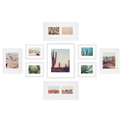 9pc Gallery Wall Frame Set with Decorative Art Prints Matted and Float Frames - Gallery Solutions