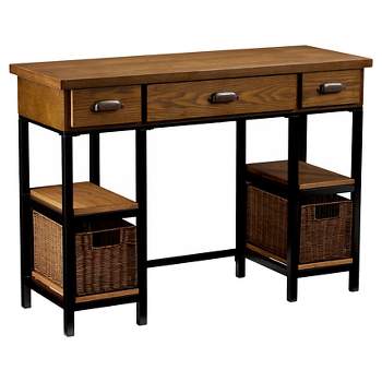 Sabrina Desk Weathered Gray/Natural Brown/Black with Brushed Silver Pulls - Aiden Lane