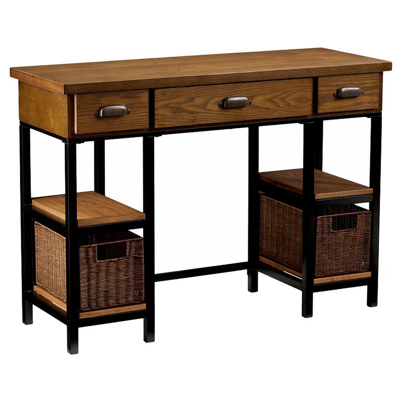 Sabrina Desk Weathered Gray/Natural Brown/Black with Brushed Silver Pulls - Aiden Lane, 1 of 5