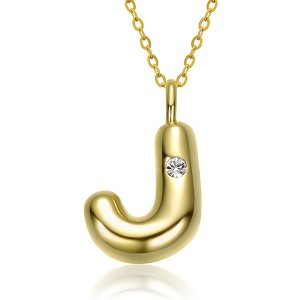 Kids' 14K gold plated necklace with white swarovski crystal initial pendant in bubble letter design - 1 of 3