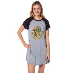 Harry Potter Juniors' Wizarding World Hogwarts Crest Sleep Pajama Nightgown Grey - 1 of 4