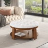 NicBex Modern Large Round Coffee Table with Linen Upholstered Tabletop and Wheels for Living Room - 3 of 4