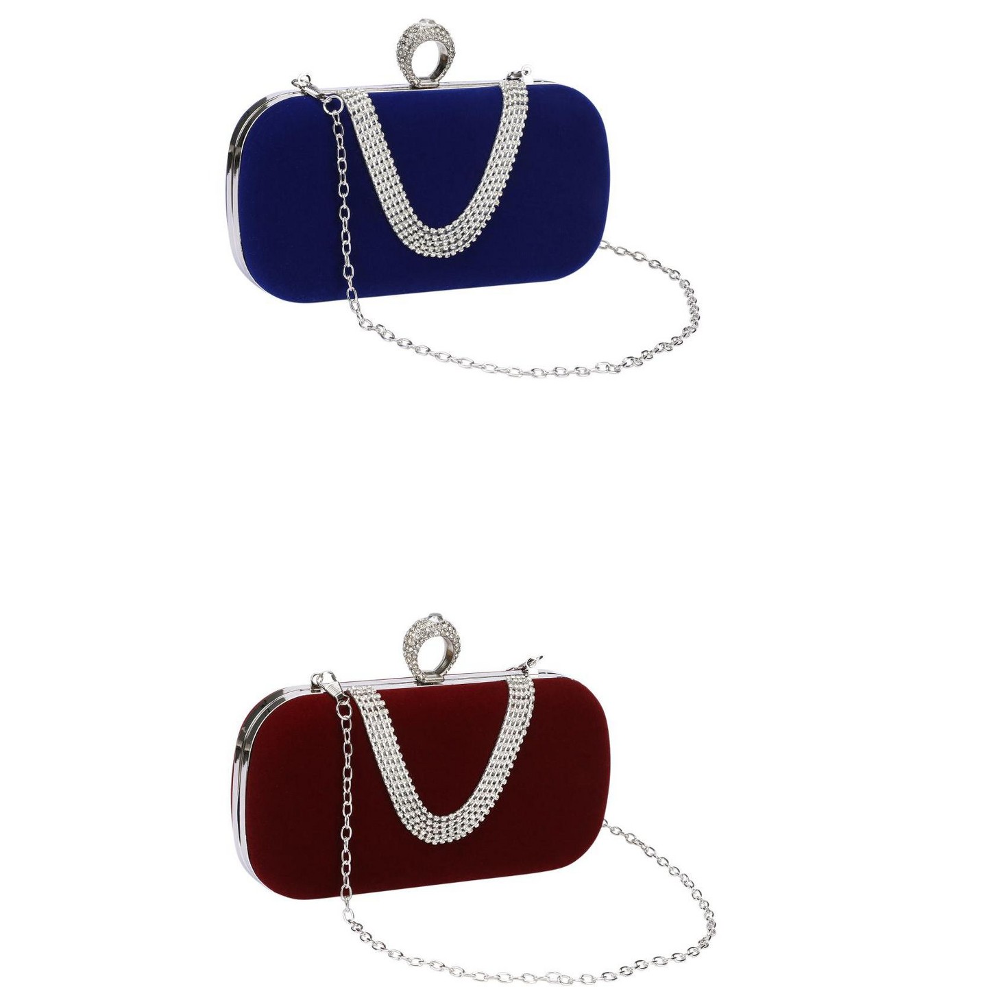 Женские клатчи INSPIRE CHIC 2 Packs U Shaped Evening for Women Rhinestone Clutch Purse with Removable Chain Burgundy/Navy blue 7.5*1.9*4.3 inches, цвет: Бордовый — фото 1
