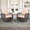 KTMBDW 3 Pieces Rocking Bistro Set Conversation Chairs PE Wicker Outdoor Rocking Chairs & Glass Table,for Porch Lawn Garden Backyard Deck, Brown - 3 of 4