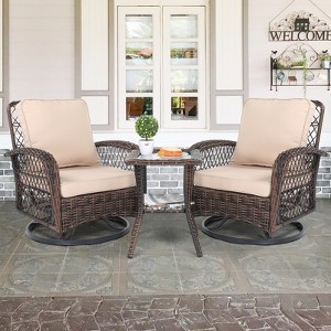 KTMBDW 3 Pieces Rocking Bistro Set Conversation Chairs PE Wicker Outdoor Rocking Chairs & Glass Table,for Porch Lawn Garden Backyard Deck, Brown - 1 of 4