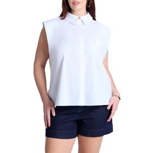ELOQUII Women's Plus Size Strong Shoulder Collared Top - 1 of 4