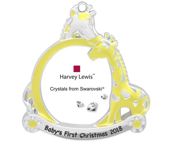Harvey Lewis Yellow Baby's First Christmas 2018 Picture Frame Ornament with Crystals from Swarovski