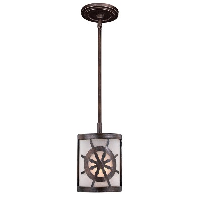 VAXCEL Nautique Bronze Coastal Drum Mini Pendant Ceiling Light White Glass