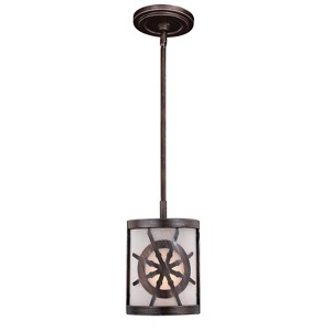 VAXCEL Nautique Bronze Coastal Drum Mini Pendant Ceiling Light White Glass - 1 of 3