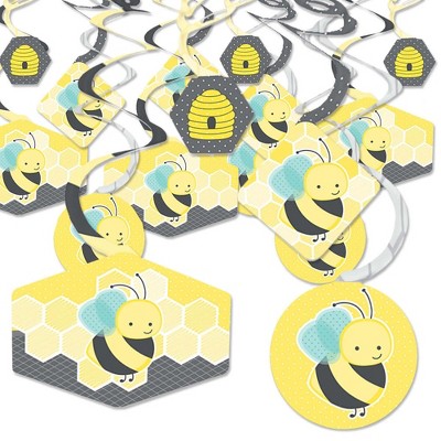 Big Dot of Happiness Honey Bee - Baby Shower or Birthday Party Hanging Decor - Party Decoration Swirls - Set of 40