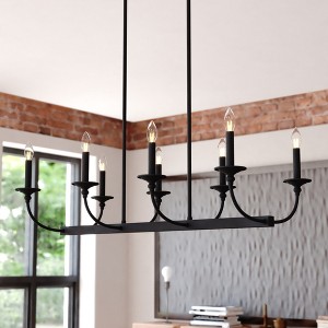 VAXCEL Durham 8-Light 36 in. Wide Matte Black Transitional Candle Kitchen Island Pendant Fixture, LED Compatible, Adjustable Height - 1 of 4