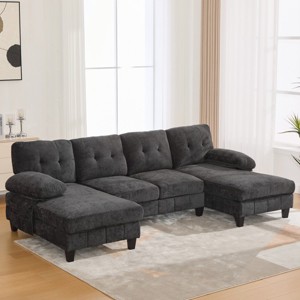 103" Extra-Large Chenille Sectional Sofa with Dual Chaise Lounges, U-Shaped Couch with Armrest Pillows for Living Room–The Pop Home - 1 of 4