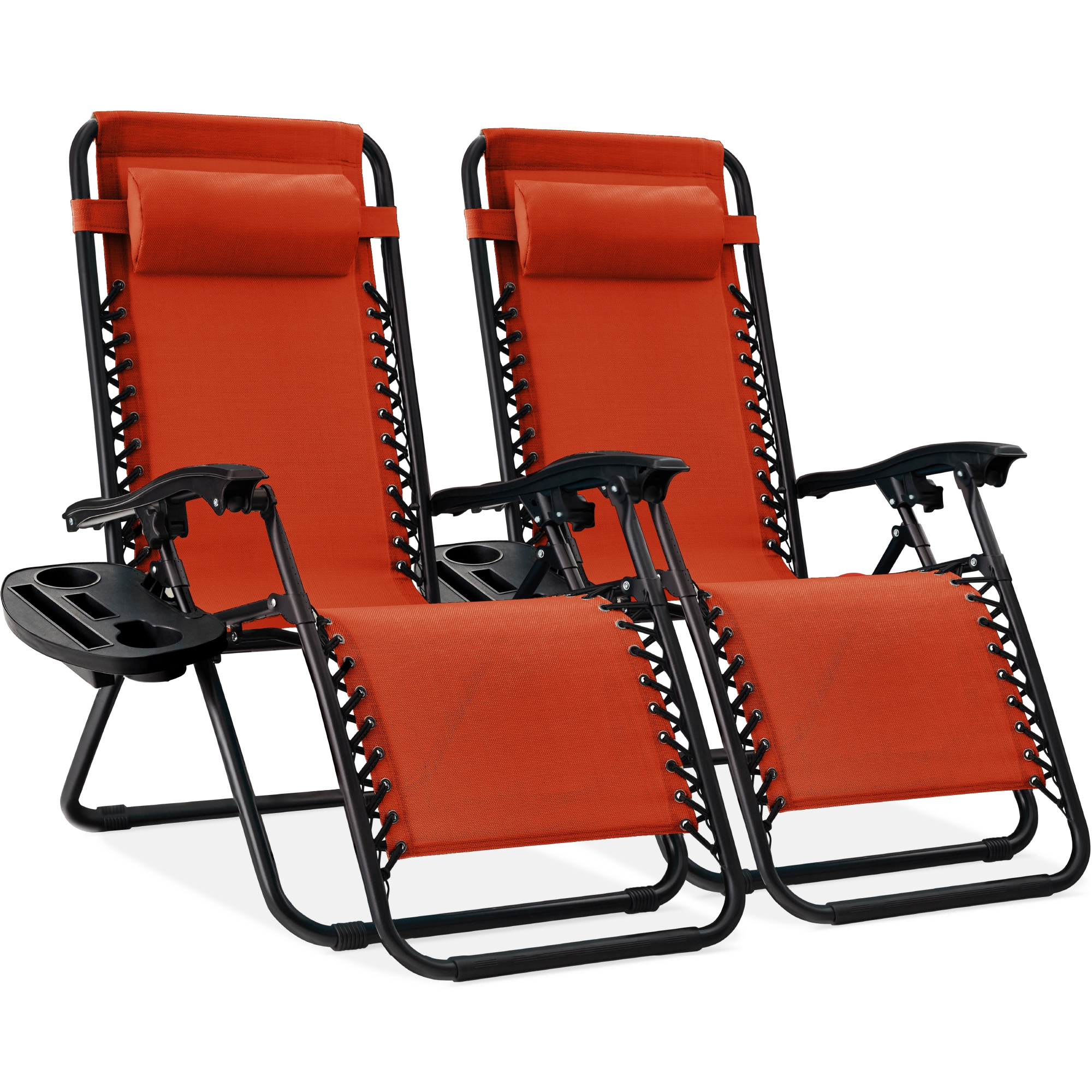 Set of 2 Zero Gravity Lounge Chair Recliners for Patio, Pool w/ Cup Holder Tray - Burnt Orange
