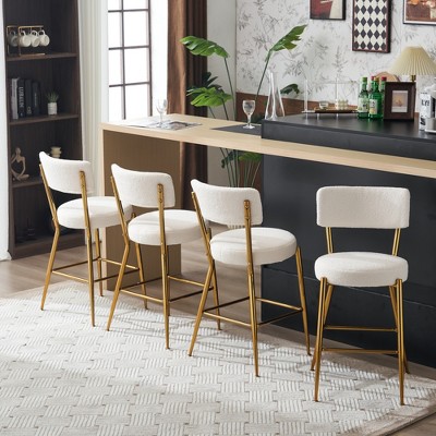 CIPACHO Set of 2 modern teddy fabric upholstered bar stools - Metal base high stool - Suitable for kitchen, dining and living room - Beige