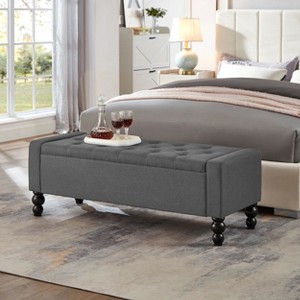 Aoibox Storage Ottoman Bench with Safety Hinge, Upholstered Tufted Entryway Bench for Living Room, Bedroom, Dark Gray - 1 of 4