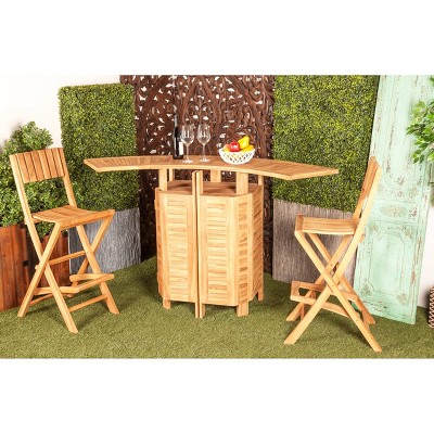 Teak Wood Indoor Outdoor Folding Bar Table with Expandable Sides