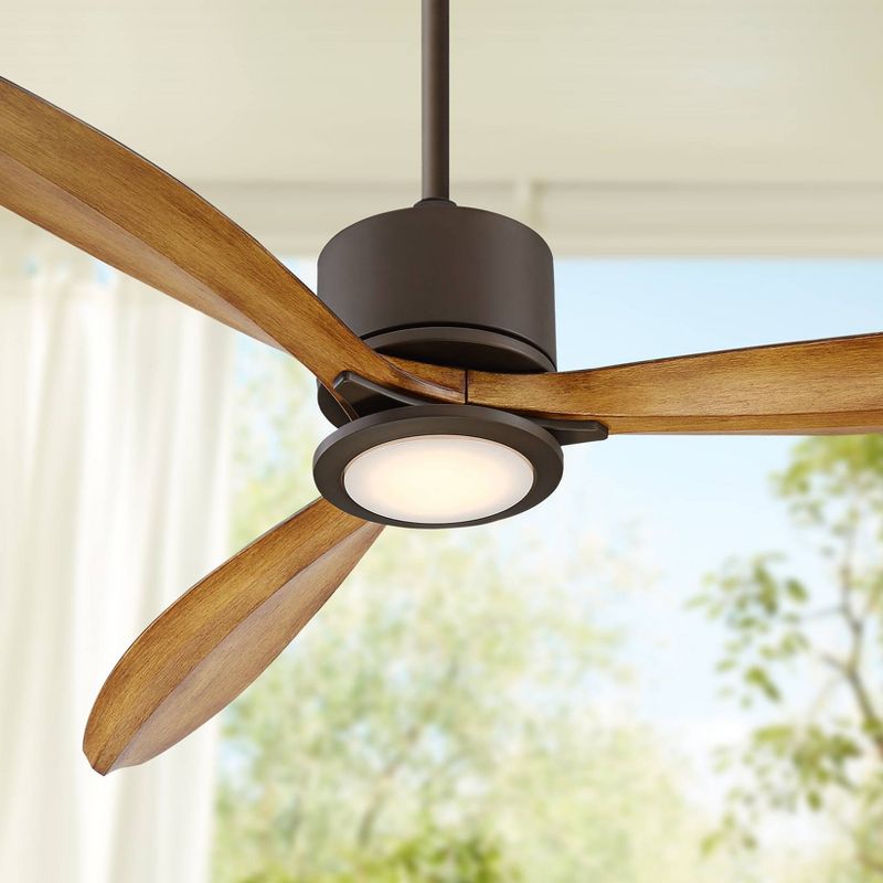 56" Casa Vieja Rally Industrial Rustic 3 Blade Indoor Outdoor Ceiling Fan with LED Light Remote Control Oil Rubbed Bronze Koa Damp Rated for Patio, 2 of 10