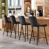Brown Leather Counter Height Bar Stools Set of 2  Modern Counter Stools for Dining Room Kitchen Islands - 3 of 4