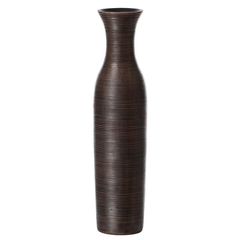 Uniquewise Tall Decorative Modern Ribbed Trumpet Design Brown Floor Vase - Home Decor, Stylish Accent Piece for Living Room, Dining Room, or Entryway, 3 of 6