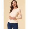 Allegra K Women's Slim Fit Sheer-Long-Sleeves Flower Embroidery Lace Top - 3 of 4