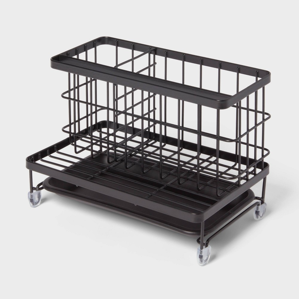 Top of Kitchen Sink Sponge Brush and Caddy Organizer Black - Brightroom™
