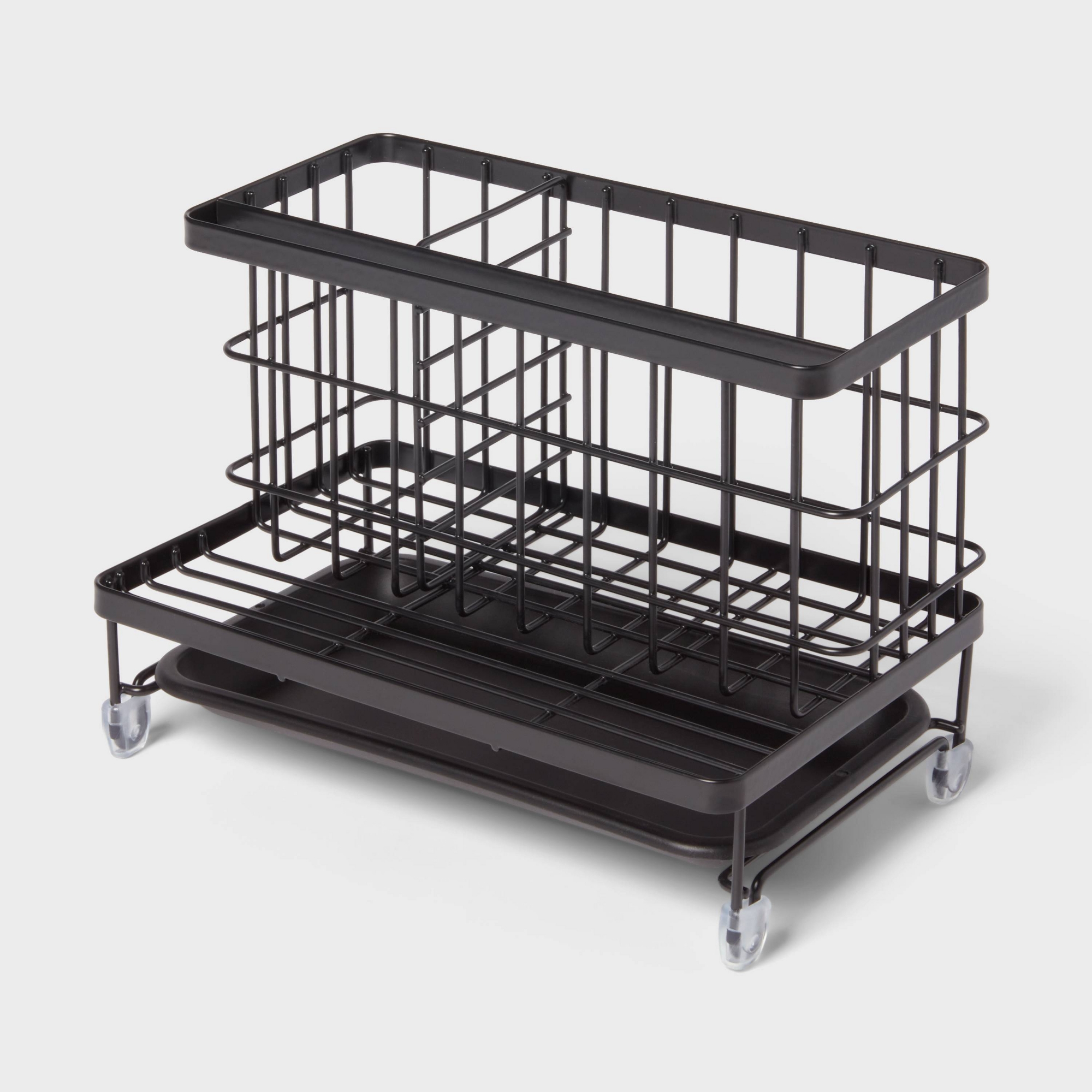 Top of Kitchen Sink Sponge Brush and Caddy Organizer Black - Brightroom™