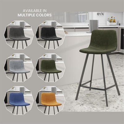 Elland Olive Green Leather Counter Stool with Stainless Steel Base