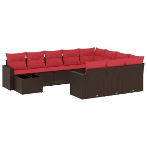 vidaXL 11 Piece Garden Sofa Set with Cushions Brown and Red Poly Rattan - 1 of 4