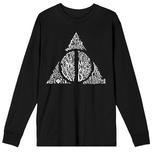 Harry Potter Deathly Hallows Text Fill Men's Black Long Sleeve Shirt - 1 of 1