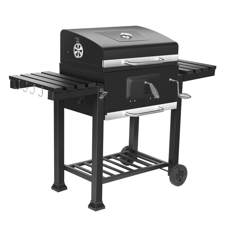 SKONYON Charcoal Grill Outdoor BBQ Grill with 2 Side Shelves, Wheels Black, 4 of 8