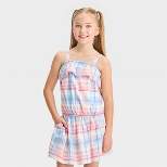 Girls' Plaid Woven Tank Top - Cat & Jack™ Red/White/Blue