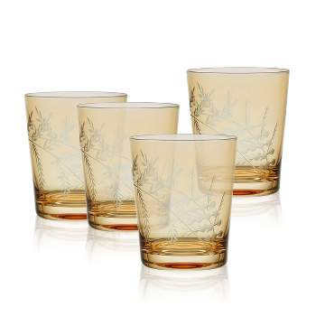 Fitz & Floyd Wildflower Set of 4 Double Old Fashioned Rocks Whiskey Glass, 12 Ounce, Gold