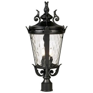 John Timberland Casa Marseille Vintage Outdoor Post Light Textured Black Scroll 25" Clear Hammered Glass for Exterior Barn Deck House Porch Yard Home - 1 of 4