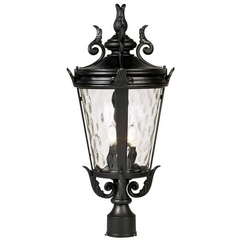 John Timberland Casa Marseille Vintage Outdoor Post Light Textured Black Scroll 25" Clear Hammered Glass for Exterior Barn Deck House Porch Yard Home, 1 of 6
