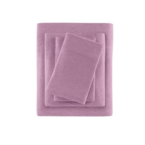 Heathered Cotton Jersey Knit Sheet Set Queen Purple Heathered Cotton Jersey Knit Sheet Set Queen Purple