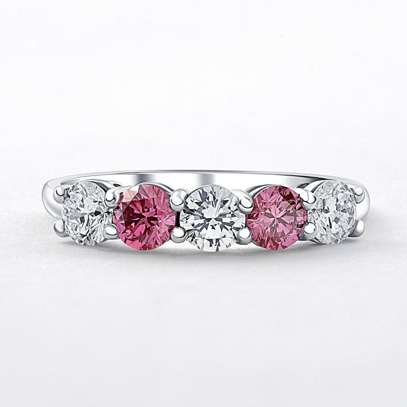 Pompeii3 1 Ct Pink Diamond Five Stone Anniversary Wedding Ring 14k White Gold Lab Created, 4 of 6