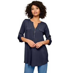 Roaman's Women's Plus Size Zip Front Ultrasmooth Fabric Tunic - 1 of 2