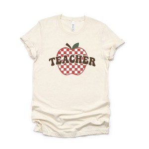 Simply Sage Market Women's Checkered Teacher Apple Short Sleeve Graphic Tee - 1 of 3
