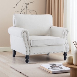 40" Faux Leather 1-Seater Sofa with Nailhead Trim & Rolled Arms - 1 of 4