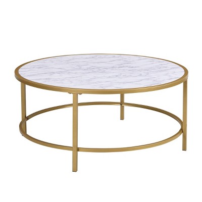36" Joseph Faux Marble Top Round Coffee Table Gold - Carolina Chair & Table