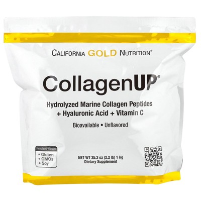 California Gold Nutrition CollagenUP®, Hydrolyzed Marine Collagen Peptides with Hyaluronic Acid and Vitamin C, Unflavored, 2.2 lb (1 kg)