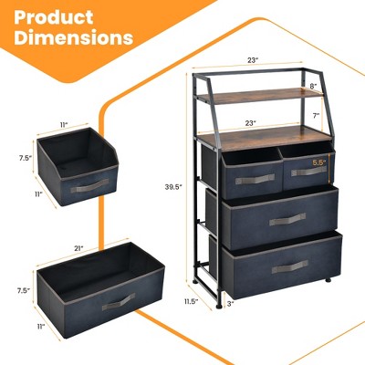Industrial Black and Rustic Brown 4-Drawer Dresser with Shelves