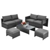 Tangkula 6PCS Patio Rattan Furniture Set Outdoor All Weather Wicker Conversation Set w/Cushioned Ottoman & Coffee Table - 4 of 4
